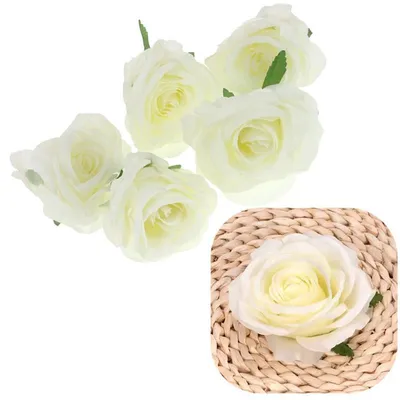 Image de Rosenkopf, fleurs artificielles pour arrangements et décoration, lot de 5 pièces - Blanc