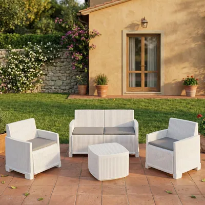 Produktbild von Dmor Set Gartenmöbel Peschici Weiß 4 Sitze, ein Tisch