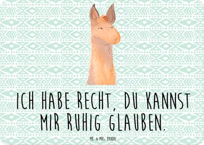 Produktbild von Mr. & Mrs. Panda tafel Lamakopf Genervt DIN A6 - Aztekenblau - Geschenk, Türschild, Büro, Wandbild, Recht haben, Lama, wandtafel, Retro Blechschild, Schild, Azubi, Lamas