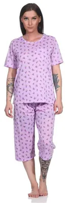 Produktbild von Damen Pyjama 3/4 Hose & Shirt Schlafanzug Hausanzug Sommer; Flieder/L/40