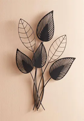 Produktbild von 3D Wandbild "Blätter" aus Metall, schwarz, 55 x 84 cm, Wanddeko, Wandschmuck, Metallbild