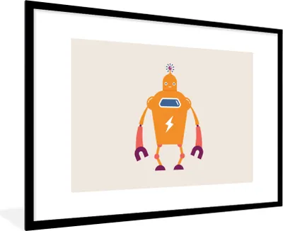 Produktbild von MuchoWow® Gerahmtes Poster Roboter - Antenne - Orange - Blitzschlag - Junge - Kinder 90x60 cm - Poster mit Schwarzem Bilderrahmen Wandposter Rahmen Foto Bilder - Wanddekoration - Fotos