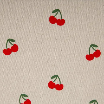 Produktbild von Canvas Stoff Meterware mit 70% Baumwolle Leinenlook Kirschen natur rot 148cm