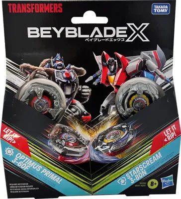 Produktbild von Beyblade X, Transformers Optimus Primal 3-60F & Starscream 3-80N, Kampfkreisel-Set mit 2 Launchern, Attack & Defense, Rechtsrotation, Takara Tomy / Hasbro