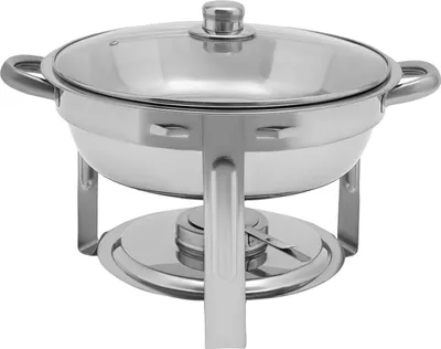 Image de Réchauffeur de buffet - Chafing Dish - 5 l - Acier inoxydable - Rond - Avec couvercle et support de brûleur - Pour brûleur à alcool (combustible non inclus) - Argent