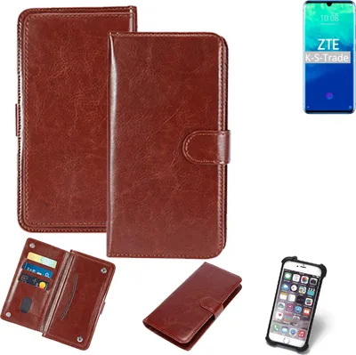 Produktbild von K-S-Trade 360° Hülle kompatibel mit ZTE Axon 10 Pro braun Kunstleder Case BookCase WalletCase Kunstlederederhülle Handyhülle, Rundumschutz Bumper