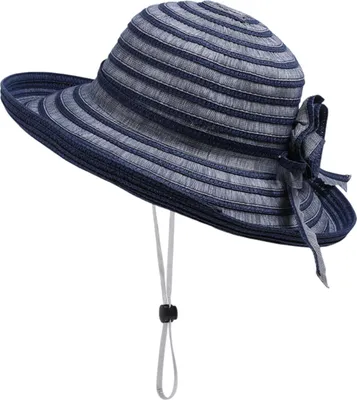 Produktbild von Stroh-Sonnenhut für Damen, UV-Schutz Sonnenhut, Strandhut mit Schleife, Marineblau