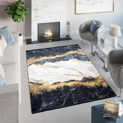 Immagine prodotto di Tappeto Tapiso TOSCANA Moderno Nero Dorato Soggiorno OEKO-TEX 140 x 200 cm