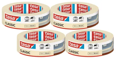 Produktbild von tesa Malerband CLASSIC - 4er-Pack - Hellbeige - 50 m x 30 mm – Größe 50 m x 30 mm | 4 Stück