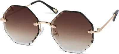 Produktbild von styleBREAKER Damen Runde Sonnenbrille Rahmenlos mit getönten Gläsern im Diamant Schliff, Geprägte Bügel, Vieleckige Gläser 09020118