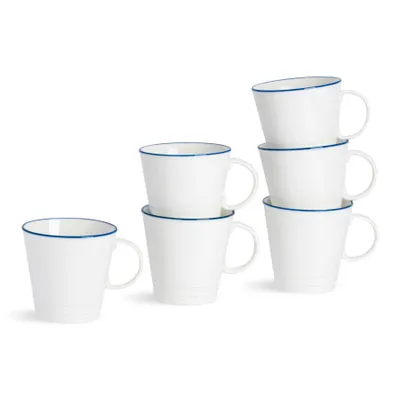 Produktbild von Nicola Spring 270-ml-Bauernhaus-Teetassen – 6er-Set Porzellan-Teetassen im rustikalen Landhausstil mit gerolltem Rand und komfortablem Henkel