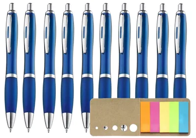 Produktbild von Set mit 10 ergonomischen, blauen Kugelschreibern mit rutschfestem Griff