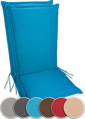 Produktbild von sunnypillow 2er Set Gartenstuhlauflagen  120 x 50  extra Dicke 9cm  Hochlehner Auflagen waschbar wasserdicht  Polsterauflagen Outdoor Stuhlauflagen Polster Sitzkissen Gartenstuhl  Blau