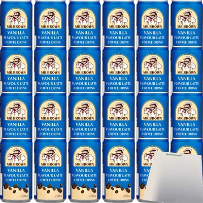 Produktbild von Mr. Brown Coffee Drink Vanilla (24x0,25l Dosen) + usy Block