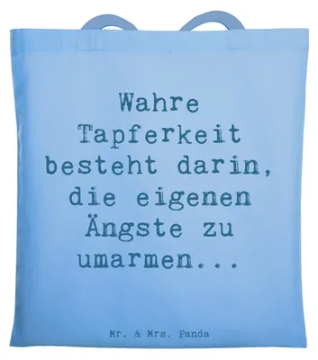 Produktbild von Mr. & Mrs. Panda Tote Bag Spruch Tapferkeit Umarmung - Sky Blue - Geschenk, Einkaufstasche, Gefühl, Tasche, Motivation, Wahre, Jutebeutel, Seelenfrieden, Zitat, Shopping