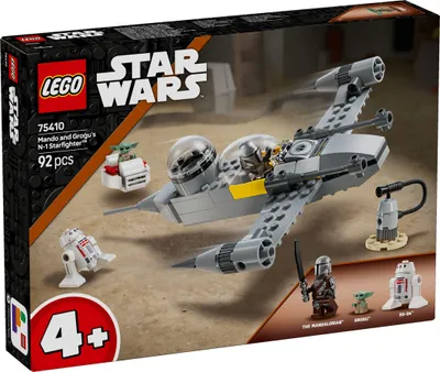 Productafbeelding van LEGO Star Wars 75410 Speelset: Mando's en Grogu's N-1 sterrenjager, met minifiguren van The Mandalorian, Grogu en R5-D4, inclusief een bouwbare brandstofpomp. Ideaal als startset voor jongens en meisjes vanaf 4 jaar