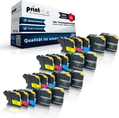 Produktbild von Print-Klex 20x kompatible Tintenpatronen kompatibel mit Brother MFC-J5920DW LC22E-BK LC22E-C LC22E-M LC22E-Y Schwarz Cyan Magenta Yellow - Sparpack - Premium Pro Serie