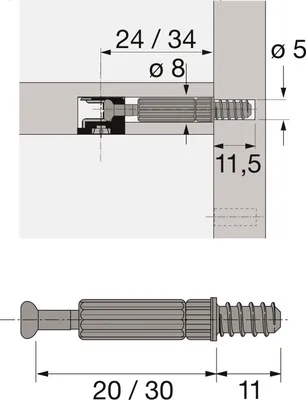 Image de Hettich Goujon à visser Twister DU 243 / 020056 Dimension de serrage 20mm acier galvanisé pour Rastex 15 - 20056