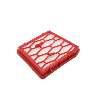 A square-shaped red and white filter.