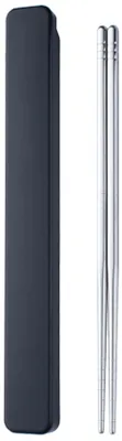 Essstäbchen aus Edelstahl, 1 Paar, schwarz, mit Etui
