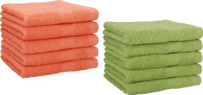 Produktbild von Betz 10 Stück Gästetücher 30x50 cm PREMIUM 100% Baumwolle Set  Farbe: blutorange und avocadogrün