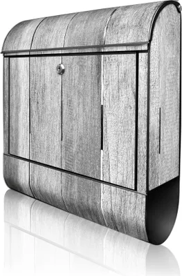 Produktbild von banjado Design Briefkasten Stahl schwarz mit Zeitungsfach pulverbeschichtet "Holz Monochrom" 38x46x12,5cm & 2 Schlüssel - Postkasten A4 Einwurf inkl. Montagematerial [BKSCH 12211]
