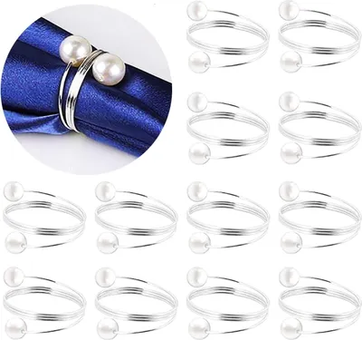 Produktbild von Anloo Perlen Serviettenringe Hochzeit, Silber Gold Serviette Serviette Schnallenhalter für Valentinstag, Weihnachten, Familientreffen, Dinnerparty (Silber-12 PCS)