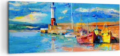 Produktbild von Bild auf Leinwand - Leinwandbild - Leuchtturm Meer - 120x50cm - Wand Bild - Wanddeko - Wandbilder - Leinwanddruck - Bilder - Kunstdruck - Wanddekoration - Leinwand bilder - Wandkunst - AB120x50-3693