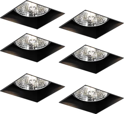 Produktbild von QAZQA - Modern Set mit 6 schwarzen Einbauleuchten GU10 70 mm randlos - Oneon I Wohnzimmer I Schlafzimmer - Stahl Quadratisch - LED geeignet GU10