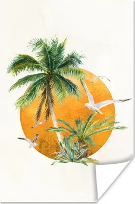 Produktbild von MuchoWow® Poster Sonne - Vogel - Palme 40x60 cm - Plakate für die Wand - Poster Babyzimmer