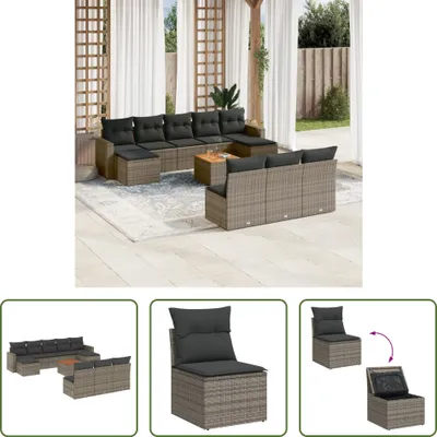 Produktbild von The Living Store 11-tlg. Garten-Sofagarnitur mit Kissen Grau Poly Rattan