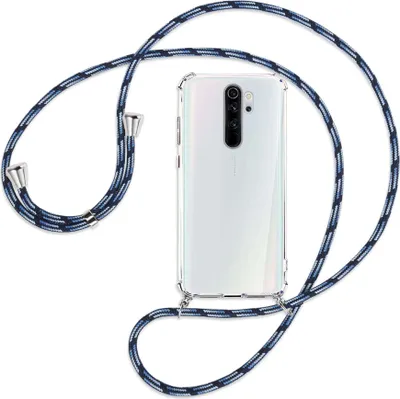 Produktbild von Handykette Backcover-Schutzhülle mit Band (Metall silberfarben) für Xiaomi Redmi Note 8 Pro - Blautöne