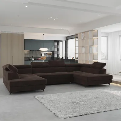Produktbild von Masseno Ecksofa VINTESSA mit Schlaffunktion U-Form, Sofa mit Bettkasten, Wohnzimmersofa, Couch, Soffa, Bettsofa, Couchgarnitur- Braun, MONOLITH 29