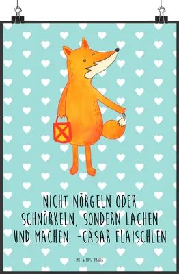 Produktbild von Mr. & Mrs. Panda Bild Fuchs Laterne DIN A1 - Türkis Pastell - Geschenk, Positiv, drucke, Sankt Martin, Füchse, Optimistisch, Wanddekoration, Kunstdruck, Wandbild