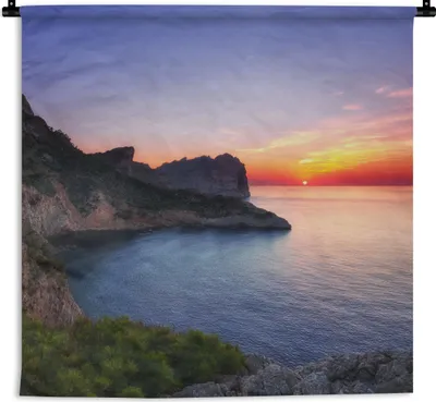 Produktbild von MuchoWow® Wandteppich Wandbehang Meer - Felsen - Berge - Natur 120x120 cm Tapisserie Dekoration Wandtuch - Modern - Baumwollgewebe