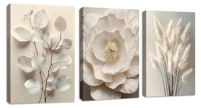 Image de Ensemble de 3 tableaux décoratifs en toile représentant des fleurs