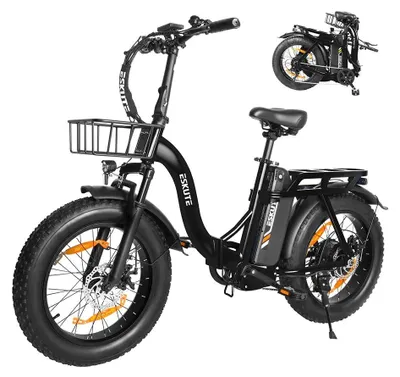 Immagine prodotto di E-bike D202 - Bicicletta elettrica pieghevole con telaio ribassato - Batteria al litio da 250 W, 48 V, 20,8 Ah - Pneumatici da fat bike da 51 cm - Cestino e portapacchi - Freni a disco meccanici, 7 marce - Autonomia fino a 60 km a 25 km/h - Nero