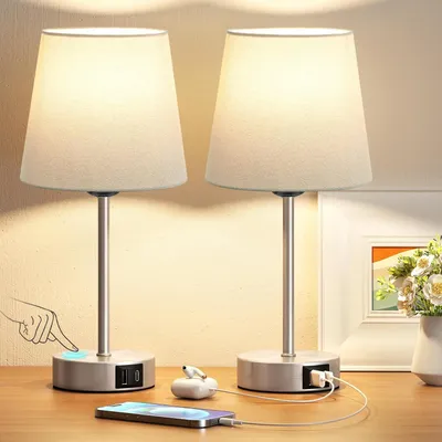 Produktbild von Nachttischlampe Touch Dimmbar 2er Set mit USB A und USB C Ladefunktion LED Tischlampe Leinen für Schlafzimmer Büro