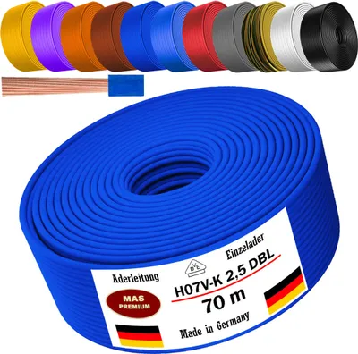 Image de Câble d'alimentation de 70 mètres, type H07 V-K DBL, section 1x2,5 mm², de couleur bleu foncé, monoconducteur, flexible