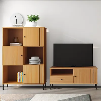 Produktbild von Massivholz Wohnwand 2-teilig Kiefer eichefarbig WILLOW-69