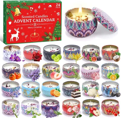 Image de Calendrier de l'Avent 2026 : bougies parfumées pour femmes et filles. Contient 24 bougies parfumées différentes. Calendrier de Noël. Idée cadeau pour femme, pour maman