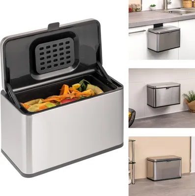 Image de eluno poubelle3L avec filtre anti-odeur, poubelle à compost, 3 types de montage,inox