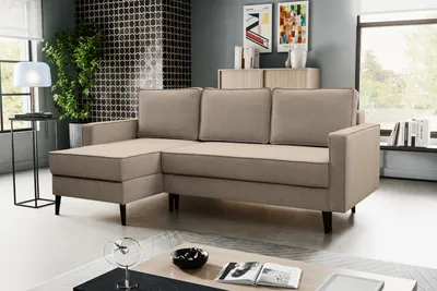 Zdjęcie produktu dla BESILIO Narożnik rozkładany trzyosobowy 227 cm Kebbo - Narożnik z funkcją spania i pojemnikiem na pościel, Tkanina miękka - beżowy & Curio 11, Lewy
