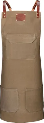 Produktbild von Vintage Latzschürze, X-Rückenbindung, B 75 cm x L 89 cm, olive : 100% Baumwolle (mit Ledertaschen) : olive