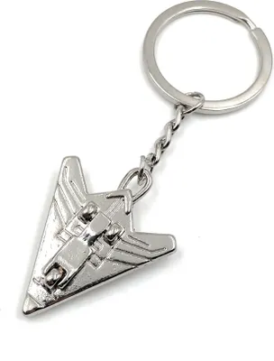 Produktbild von Onwomania Flugzeug Düsenjet Kampfjet Schlüsselanhänger Metall Glücksbringer in Alu Geschenkbox, ideal zum Verschenken