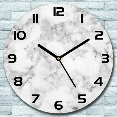 Produktbild von Wanduhr aus Glas Rund fi 30  Marmor weiß Quarz Deko Schlafzimmer Büro