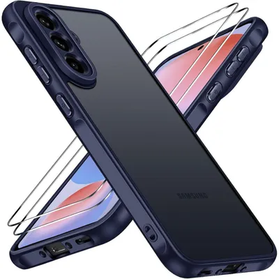 Productafbeelding van Beschermhoes met 2x gehard glas voor de Samsung Galaxy A56 5G, mat blauw, schokbestendig