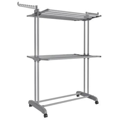 Produktbild von SONGMICS Wäscheständer, Standtrockner 3 Ebenen, Flügelwäscheständer, klappbare Flügel, mit Rollen, 63,5 x 128 x 148 cm, groß, einfacher Aufbau