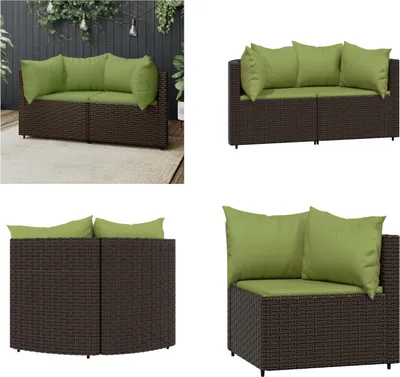 Image de vidaXL Canapés d'angle de jardin avec coussins 2 pcs. Poly Rattan marron - Canapé d'angle - Canapés d'angle - Canapé - Canapé d'extérieur