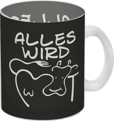 Produktbild von Alles wir KUHt Glas Tasse in schwarz zum Thema Bauernhof mit Kuh Motiv
